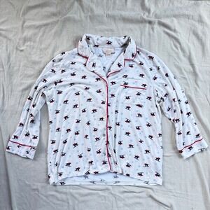 Lattelove Pajama Top Large White Skiing Black Lab Dog Print‎ Modal Cotton Blend